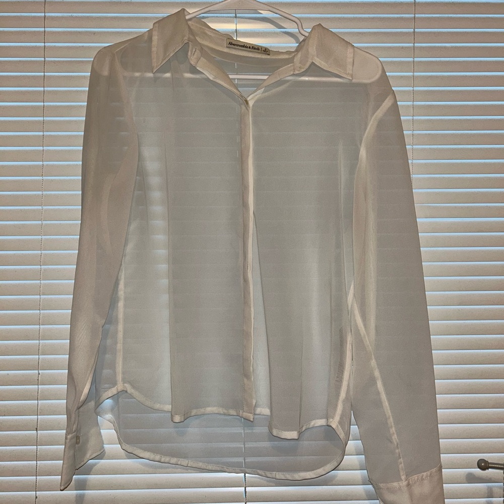 Abercrombie & Fitch Sheer White Button Down Shirt Long Sleeve Notched Collar
